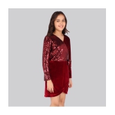 Cutecumber - Maroon Velvet Girls Wrap Dress ( Pack of 1 ) - None