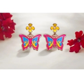 Dark Pink Butterfly Earrings with Flower Studs