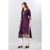 Purple-God Toned Unstitched Woven Design Dress Material