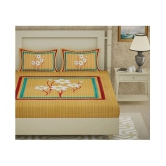 Frionkandy Cotton Queen Bed Sheet with Two Pillow Covers - Yellow - Yellow