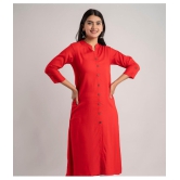 MAUKA - Red Rayon Women''s Front Slit Kurti ( Pack of 1 ) - None