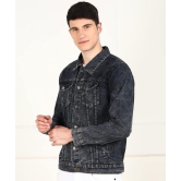 Men Black Slim Fit Brand Print Denim Jacket