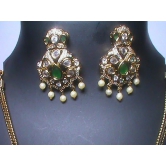 Green and White American Diamond Bridal Necklace Set