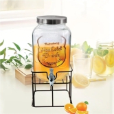 Treo Cask Dispensing Jar With Steel Tap and Iron Stand | Glass | Transparent | 1 Pc 8 Litres