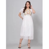 HIGHLIGHT FASHION EXPORT Crepe Embroidered Midi Womens Fit & Flare Dress - White ( Pack of 1 ) - None