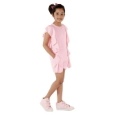 Kids Cave Dungaree jumpsuits for girls above Knee Length Fabric Polycrepe(Color_Pink, Size_3 Years to 12 Years) - None