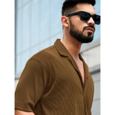 Stripe Textured Brown Half Sleeve Shirt-XL / Brown