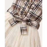 Checked Printed Baby Girl Frock with Bow for Kid Girls-Brown / 6 - 12 Months