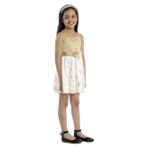 Kids Cave cotton dress for girls fit and flare belted with flower fabric-cotton print-gold butterfly (Color_white, Size_3 Years to 12 Years) - None