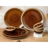 Handcrafted Stoneware Reactive Glaze Ceramic Dinner Set, 8 Pieces Serving for 4, Microwave and Dishwasher Safe, Bone-ash Free, Crockery Set for Dining and Gifting, Peanut Brown