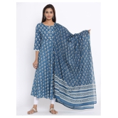 miravan Blue Cotton Anarkali Kurti - XXL