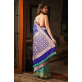 Blue and Turquoise blue Half and Half Exquisite Bandhni Saree with Jaal zari and Sarkam Bandhej | SILK MARK CERTIFIED