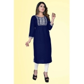 haya fashion - Navy Rayon Womens Straight Kurti ( Pack of 1 ) - None