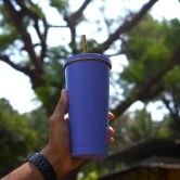 Personalized - Tumbler With Gold Straw-Blue