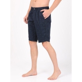 Men's Super Combed Mercerised Cotton Woven Fabric Straight Fit Printed Shorts with Side Pockets - Navy