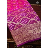 Ombre Purple-Pink Shades - Authentic Hand Bandhej Banarasi Silk Georgette Saree | SILK MARK CERTIFIED