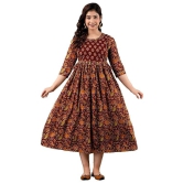 KASHVI Creation Women's Cotton Floral Printed Anarkali Maternity Feeding Kurta ( Brown)