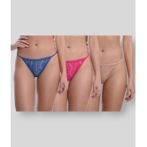 Madam - Multicolor Lace Self Design Womens Thongs ( Pack of 3 ) - M