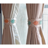 Hand Crafted Crochet Curtain Tiebacks Peach and Teal