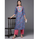 Varanga Cotton Printed Straight Womens Kurti - Blue ( Pack of 1 ) - None