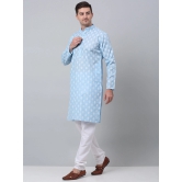 Jompers Mens Sky Cotton Floral printed kurta Pyjama Set-XXL / Blue