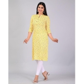 MAUKA Rayon Printed Straight Womens Kurti - Yellow ( Pack of 1 ) - None