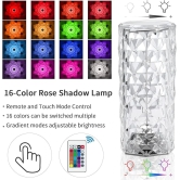 Crystal Lamp,16 Color Changing Rose Crystal Diamond Table Lamp,USB Rechargeable Touch Bedside Lamp Night Light with Remote Control, for Bedroom Living Room