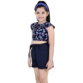 Naughty Ninos Girls Navy Blue Floral Printed Top with Short - None