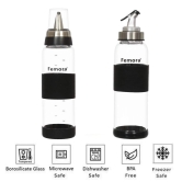 Femora Borosilicate Glass Oil Dispenser, 500Ml, Set of 2, Silver