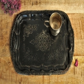 Vintage Brass Engraved Tray Size - 33 x 23 x 1.5 cm Ideal for Food Photography & Food Styling
