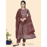 Vbuyz - Maroon Anarkali Cotton Womens Stitched Salwar Suit ( Pack of 1 ) - None