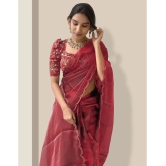 A TO Z CART Organza Solid Saree With Blouse Piece - Red ( Pack of 1 ) - Red