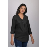 V neck top for women western party wear with button Black Striped V-Neck Top (OTL-TPS1063)-Black / XL