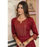 Juniper Rayon Printed Anarkali Womens Kurti - Maroon ( Pack of 1 ) - None