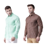 KLOSET By RIAG 100% Cotton Regular Fit Self Design Full Sleeves Men's Casual Shirt - Brown ( Pack of 2 ) - None