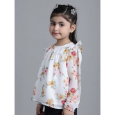 MINI & MING Girls Floral Printed Round Neck Puff Sleeves Pleated Blouson Top