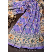 Paithani Design Four color Meenakari Shikkaargah Jaal on Pure Silk Georgette Lavender Saree | SILK MARK CERTIFIED