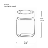 Treo By Milton Cube Storage Glass Jar, Set of 2, 580 ml Each, Transparent | Storage Jar | Modular Kitchen | Multipurpose Jar - Transparent