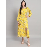 Curvydrobe Crepe Printed Midi Women's Side Slit Dress - Yellow ( Pack of 1 ) - None