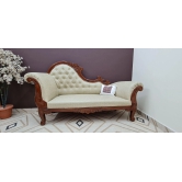 Lush Teak Wood Handcrafted Deewan Chaise Lounge-Brown