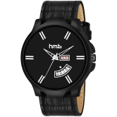 HMTe -  Black Leather Analog Mens Watch