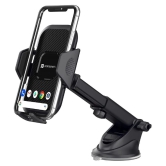 Portronics Dashboard & Windshield Double Clamp Car Mobile Holder - Black - Black