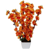 YUTIRITI Orchids Orange Artificial Flowers Bunch - Pack of 1