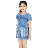 Naughty Ninos Girls Blue Denim Floral Emboidered Jumpsuit - None