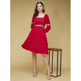 Life with Pockets Rayon Embroidered Above Knee Womens Fit & Flare Dress - Red ( Pack of 1 ) - None