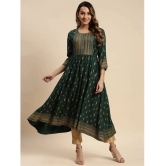 Rangita Women Rayon Green Gold Printed Calf Length Kurti Anarkali - None