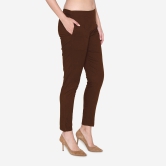 Women's Cotton Formal Trousers - Brown Brown 4XL