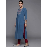 Varanga Cotton Embroidered Straight Womens Kurti - Blue ( Pack of 1 ) - None