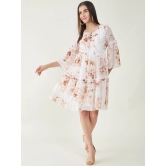 Floral Printed Bell Sleeves Ruffled Detail A-Line Dress