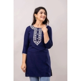 Frionkandy Rayon Embroidered Straight Womens Kurti - Navy ( Pack of 1 ) - None